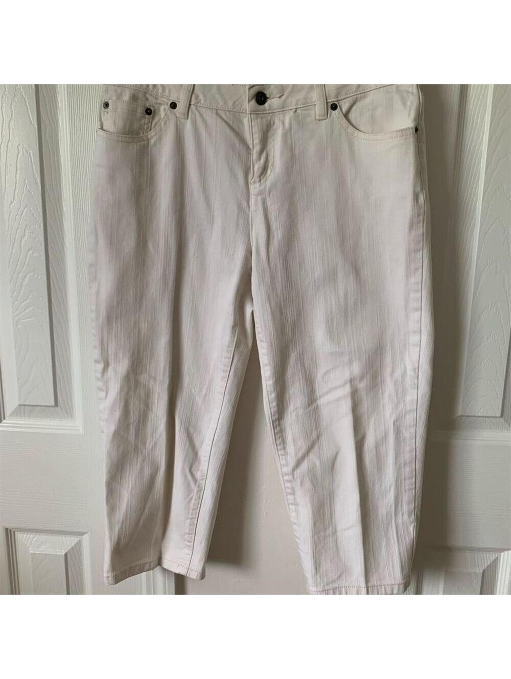 Liz Claiborne Everyday Ease White Textured Stripe Crop Pants Womens 12P Petite